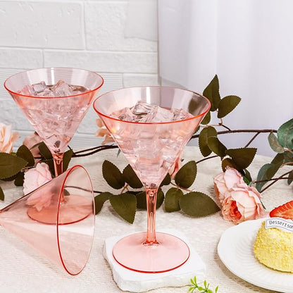 Liacere Martini Glasses Set of 6-11 oz Pink Plastic Martini Cocktail Glasses - Image 4