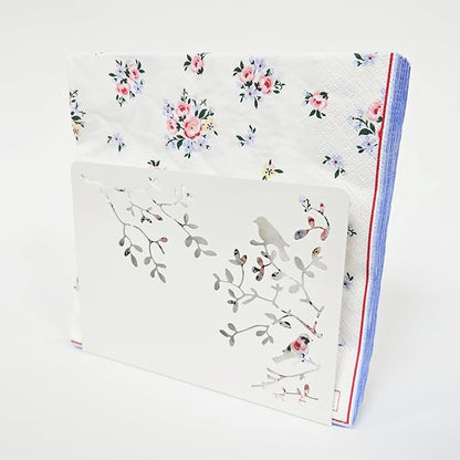 Mango Steam Tabletop Napkin/Tissue & Letter Holder for Home, Kitchen, Restaurants (Songbird, White)