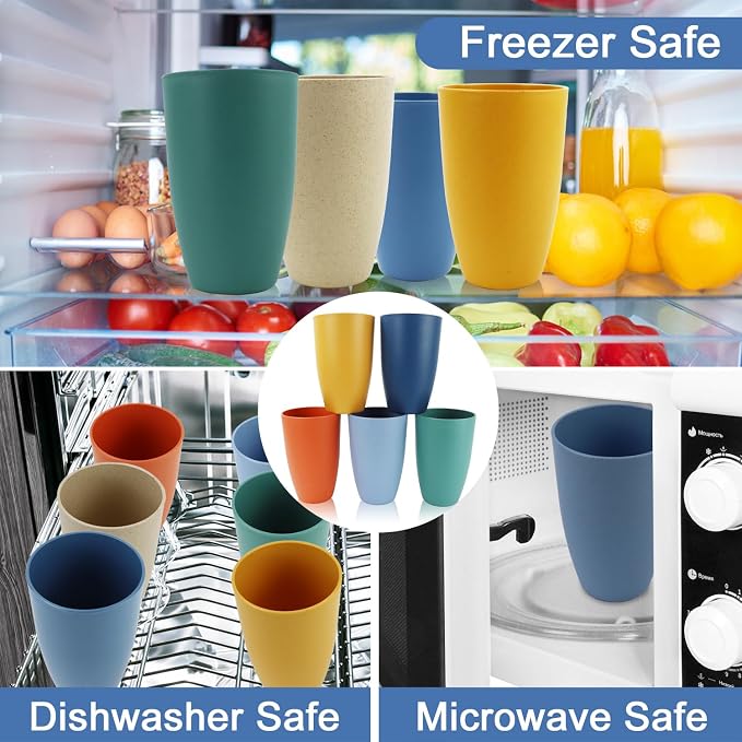 Wheat Straw Cups, 20 OZ Large Cups Set of 6, Unbreakable Drinking Cups - Image 5