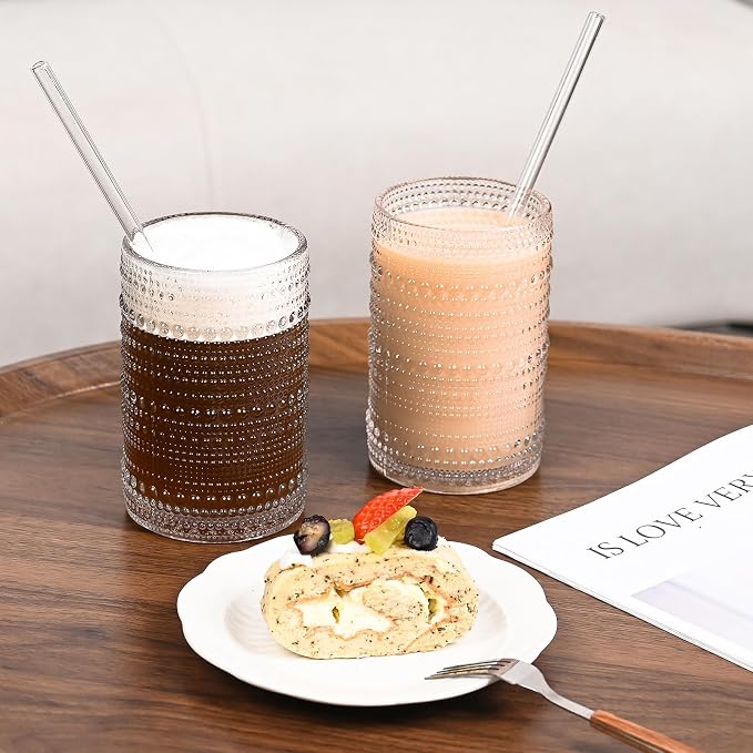 Amyoole Hobnail Drinking Glasses Set of 6, 15oz Bar Tumbler Glassware | Clear - Image 5