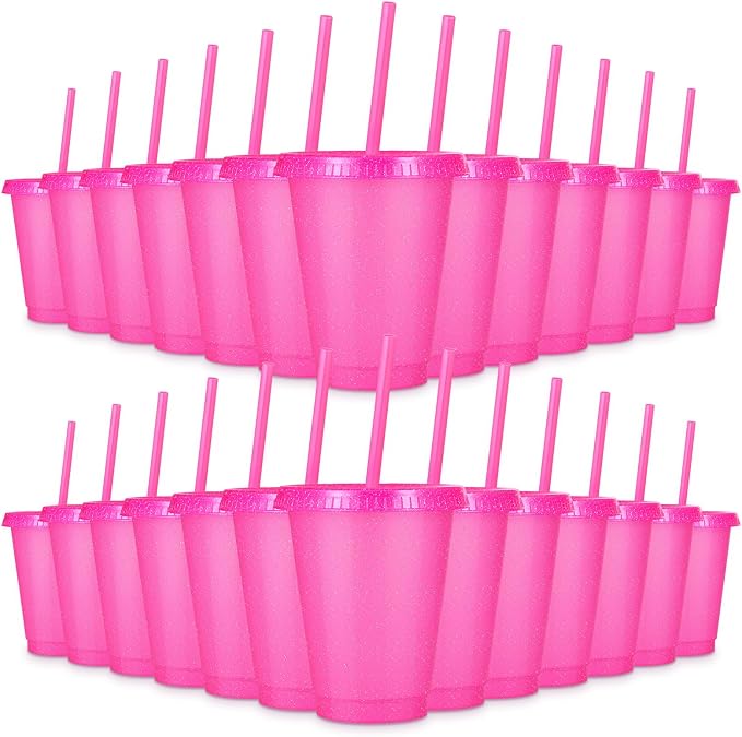 24 Pcs Plastic Tumblers with Lids and Straws, Reusable Cups with Lids Plastic by LEIFEOSH