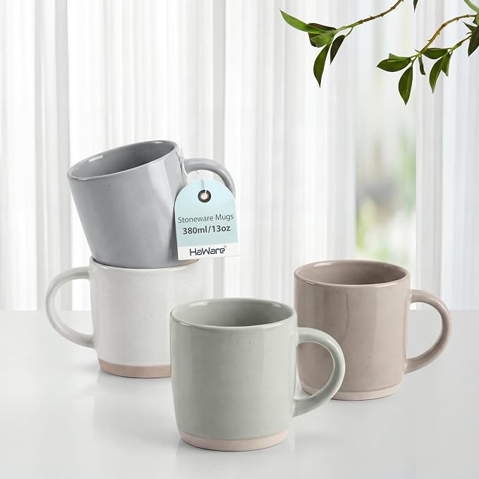 HaWare 13OZ Coffee Mugs with Handles, Stoneware Coffee Cups by HaWare