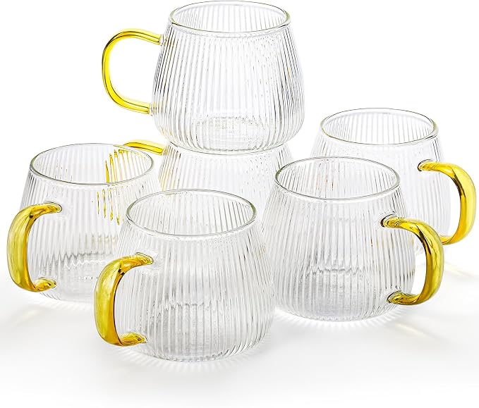 AVLA 6 Pack Glass Coffee Mugs, 16 OZ Unique Vertical Stripes Coffee Cup - Image 9