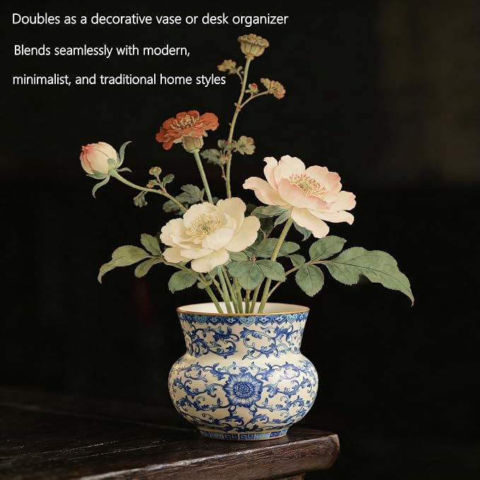 Blue and White Floral Porcelain Coffee Mug 10 oz | No Handle, Chinoiserie - Image 3