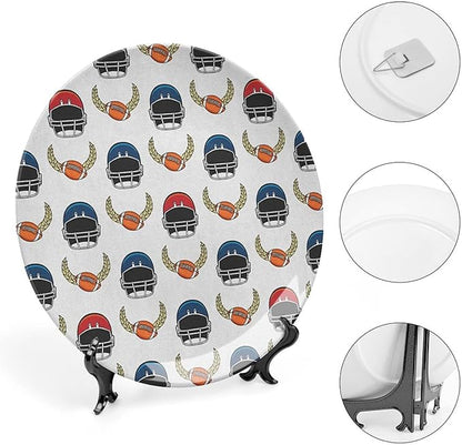 Ceramic Plates, American Football Decorative Ceramic Plates, Rugby Championship Professional League Fun Game, 8 Inch, for Dining, Parties, Wedding, Multicolor