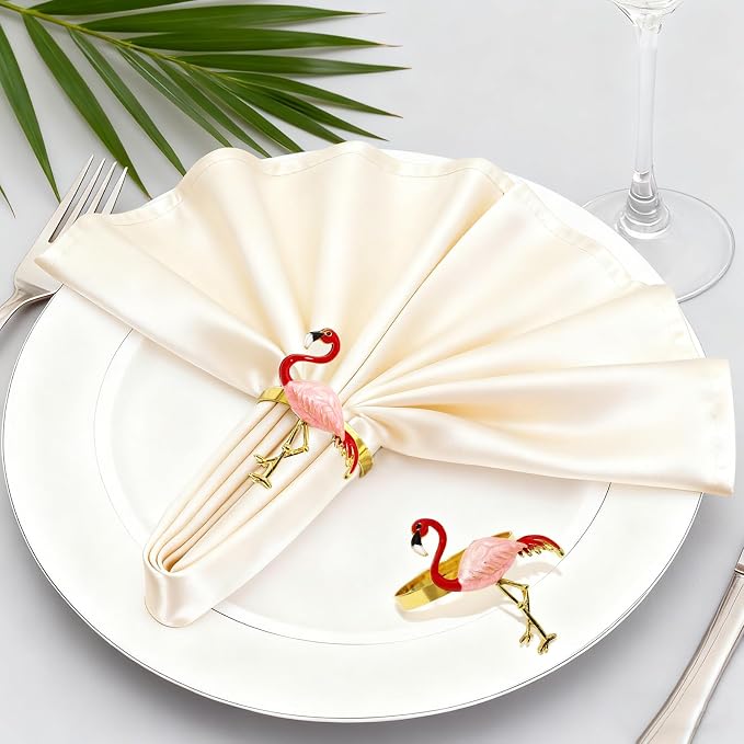 Tropical Flamingo Napkin Rings Set of 12 Gold Pink Bird Napkin Holders - Image 2
