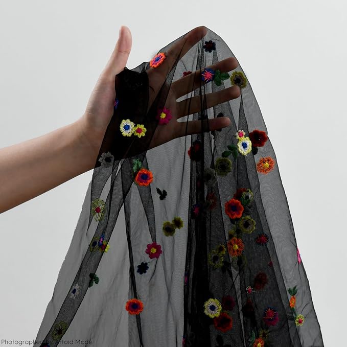 Artoid Mode Black Embroidery Daisy Gauze Table Runner 120 Inch 10FT | Seasonal - Image 6