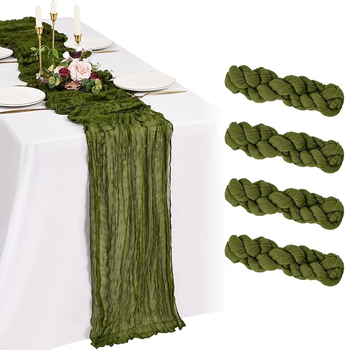 4 Pack Cheesecloth Table Runner 10FT Olive Green Table Runner Boho Gauze Cheese by Showgeous