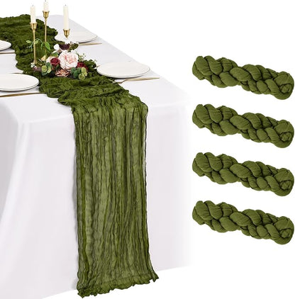 4 Pack Cheesecloth Table Runner 10FT Olive Green Table Runner Boho Gauze Cheese by Showgeous