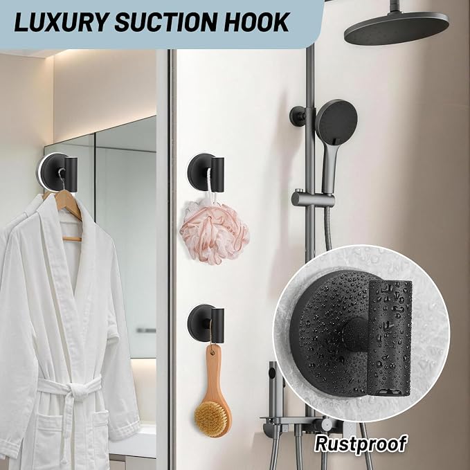 Large 15lb Suction Cup Hooks for Shower, No-Drill Bathroom Towel Hooks for Robes - Image 5