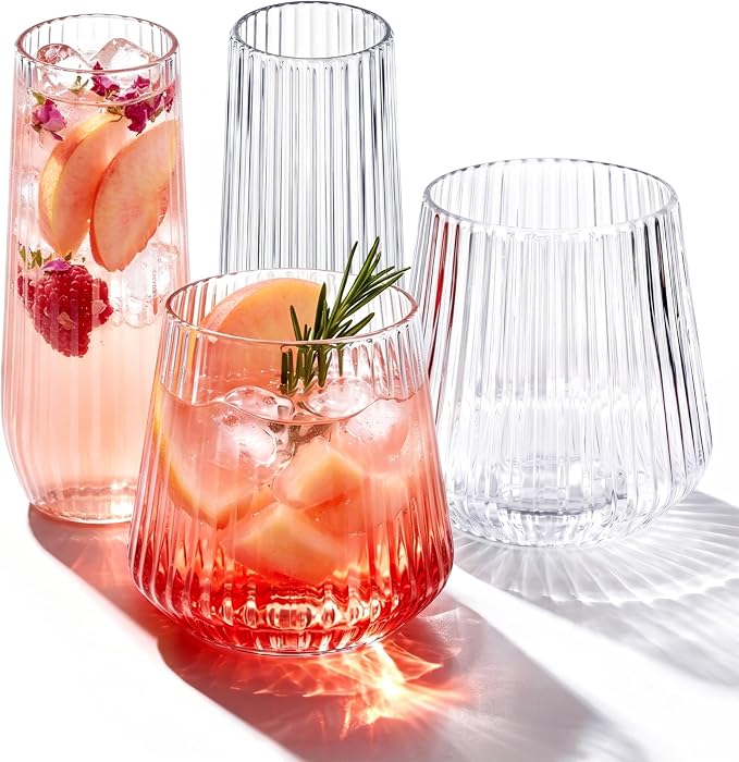 Ciaell 48 Pack Ribbed Plastic Wine Glasses & Champagne Flutes by Ciaell