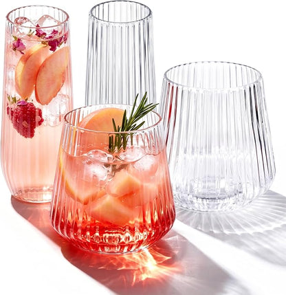 Ciaell 48 Pack Ribbed Plastic Wine Glasses & Champagne Flutes by Ciaell