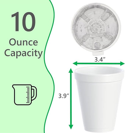 10OZ Foam Cups With Lids for Hot & Cold Drinks, USA-Made 100-Pack - Image 2