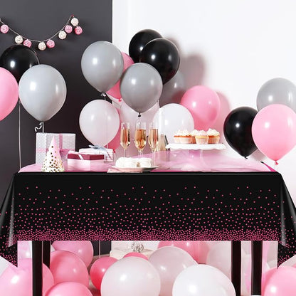 6Pcs Black Hot Pink Tablecloth Party Decorations, Plastic Black Table Cloth - Image 5