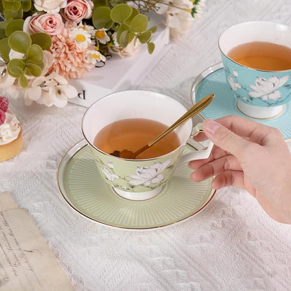 KAMMAK Ceramic Coffee Cups Saucers Set of 2, Porcelain Espresso Cups - Image 3