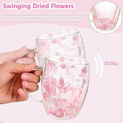 Gifts for Women Dried Flowers Double Wall Glass Coffee Mugs Cute Glass Tea Cups - Image 5