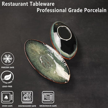 Ceramic Dinner Plates Set of 4, for Bread, Pasta, Salad, sushi - Microwave, Oven and Dishwasher Safe, Scratch Resistant durable Black reactive glaze