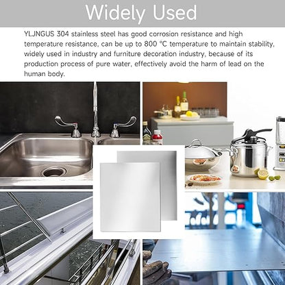 304 Stainless Steel Sheet - 2PCS 12" X 12" X 1/32" Thin Stainless Steel Plate 1/32 Inch Thickness with Protective Film Metal Sheets Shim Stock for Kitchen DIY Crafting (305 x 305 x 0.76 mm)