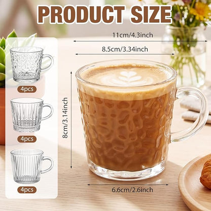 12 Pack Glass Coffee Mugs with Handle 8.5 oz Classic Vertical Stripes Glass - Image 2