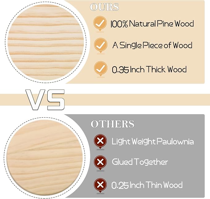 60 PCS Unfinished Wood Coasters, Solid Wooden Blanks - Image 3