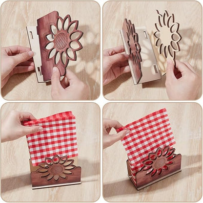 4 Sets Sunflower Napkin Holder, 5.51 x 2.56 x 4.72 Inch Wooden Cocktail Napkin Stand Wood Farmhouse Table Decor Rustic Kitchen Countertop Napkins for Kitchen Counter Dining Room