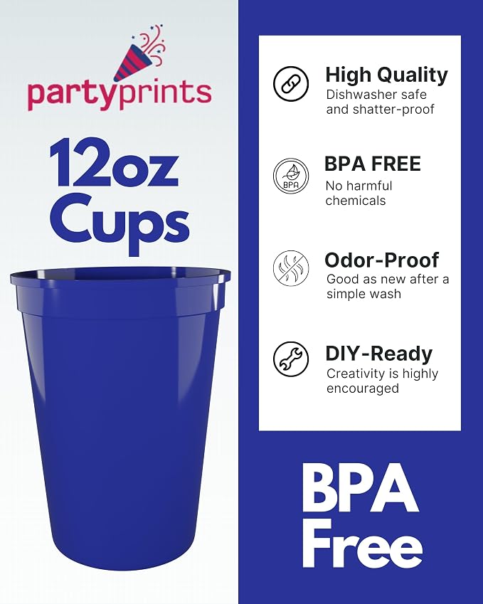 PartyPrints 100 Pack Small 10 to 12 oz Assorted Reusable Blank Plastic Cups - Image 3