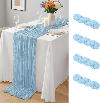4 Pack Baby Blue Cheesecloth Table Runner 10Ft, Gauze Table Runners 21.5 x 120 by Yemosa