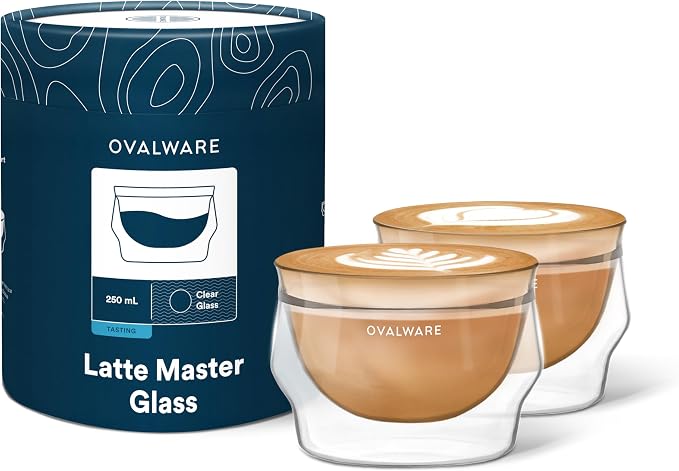 ovalware 8.5oz Double Wall Latte Cups, Latte Set of 2 by Ovalware
