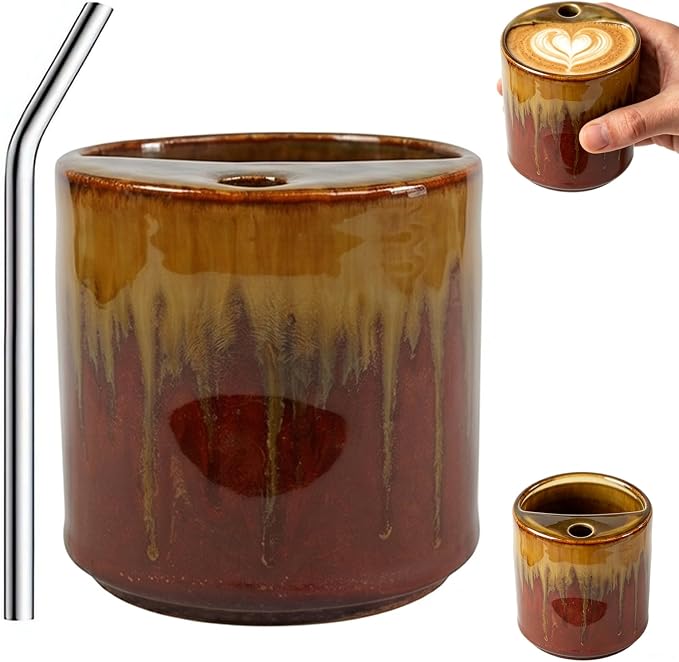18oz Ceramic Coffee Mug with Sip Hole, Handleless Tumbler in a Vintage Kiln by Unknown