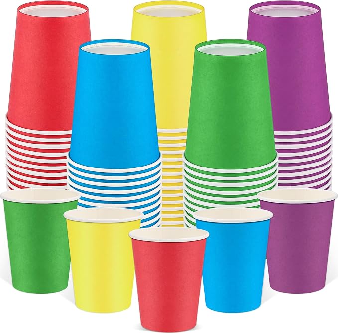 NatNarr 100 Pack Rainbow Paper Cups, 9oz Colored Cups | Disposable Paper Cups by NatNarr