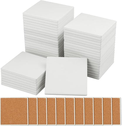 GNIEMCKIN 45 Pieces 4x4 Inch Blank Ceramic Coasters, Ceramic Tiles by GNIEMCKIN