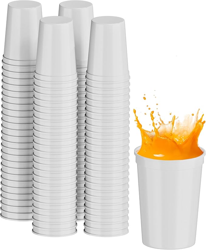 PartyPrints 100 Pack Small 10 to 12 oz White Reusable Blank Plastic Cups by PartyPrints
