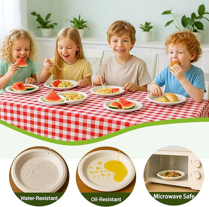 White Paper Plates 7 Inch (Round,150 Count) Heavy Duty Disposable Dinner Plates Bulk, Small Compostable Dessert Dishes for Party, BBQ and Gathering, Microwave-Safe/Sturdy/Leak Resistant