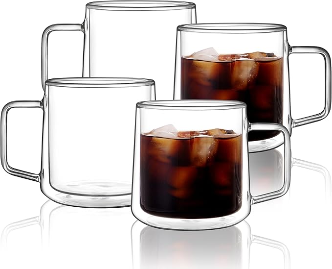CNGLASS 15oz Double Walled Glass Coffee Mugs, Large Insulated Glass Mugs by CNGLASS