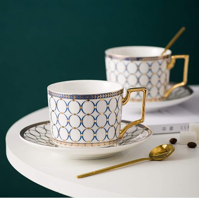 CwlwGO-European style cup and saucer set, 7 oz bone china exquisite glazed by HappleCwlwgoHome