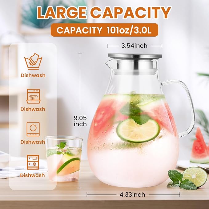 SUSTEAS 3 Litre 101oz Glass Pitcher - Image 2