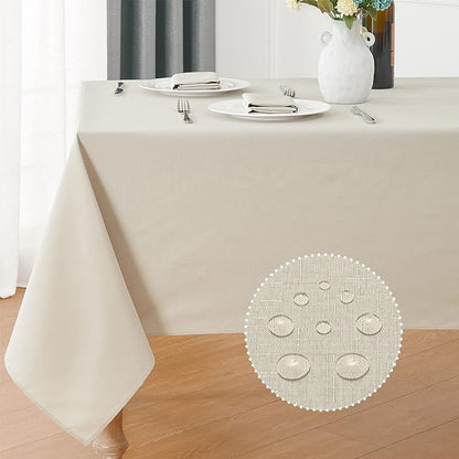 2 Pack Rectangle Tablecloth, 60x120 inch, Water Resistant Wrinkle Free Linen Textured Table Cloth Washable, Decorative Fabric Table Cover for Dining, Party and Camping, Beige