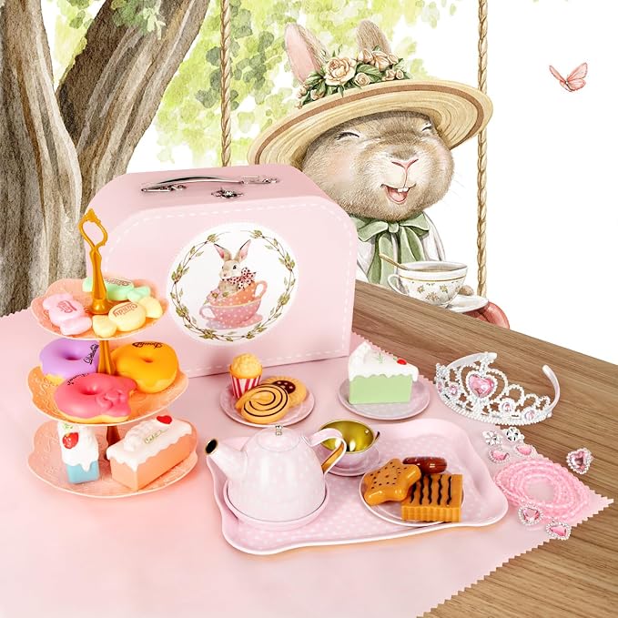 iAOVUEBY Tea Party Set for Little Girls, Kids Kitchen Pretend Playset, Tea Set - Image 6