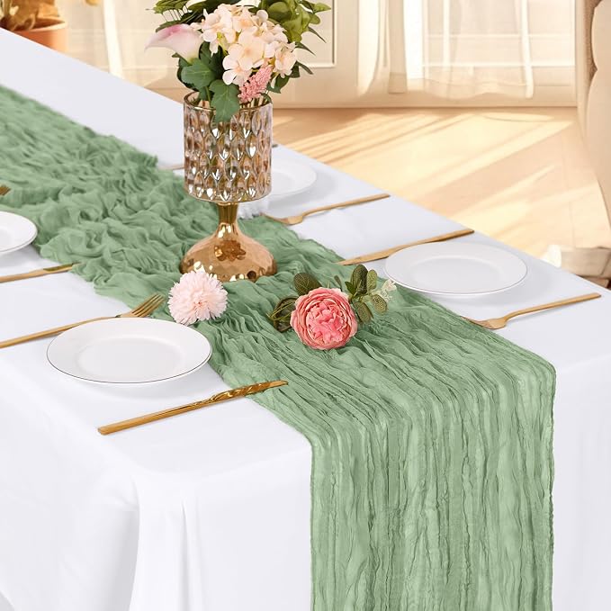 6 Pack Sage Green Cheesecloth Table Runner, 17 x 108 Inch, Gauze Cheese Cloth - Image 3