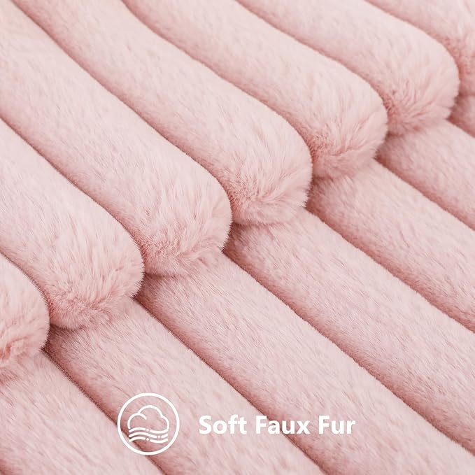 decorUhome Cozy Faux Fur Throw Pillow Covers 26x26 Set of 2 Decorative Soft Plush Striped Modern Farmhouse Boho Couch Euro Sham Pillow Cases with Velvet Back for Sofa Bed Living Room Valentines, Pink