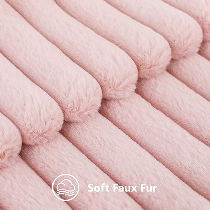 decorUhome Cozy Faux Fur Throw Pillow Covers 26x26 Set of 2 Decorative Soft Plush Striped Modern Farmhouse Boho Couch Euro Sham Pillow Cases with Velvet Back for Sofa Bed Living Room Valentines, Pink