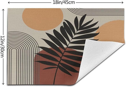 Art Boho Mid Century Placemats, Sun Brown Leaves Rainbow Color Blocks Modern Washable Place Mats 12x18Inch for Dining Kitchen Farmhouse Decor 4 PCS
