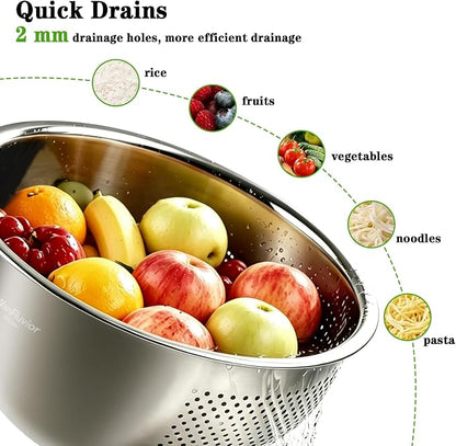 Rice Washer Strainer Bowl, 4 QT Stainless Steel Colander - Image 4