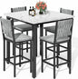 AWQM 5-Piece Dining Table Set, Dining Table Set for 4, Counter Height Table & 4 Velvet Bar Stools, Modern Kitchen Dining Set, Compact Dining Set for Small Spaces (Marble Texture & Velvet Chairs)