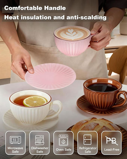 Ceramic Coffee Cup and Saucer Set, 11 oz Latte Cappuccino Cup - Image 3