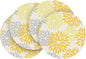 Artoid Mode Yellow Dahlia Plastic Round Placemats Set of 4, 14 Inch Seasonal Washable Woven Vinyl Table Mats for Farmhouse Party Kitchen Dining Decor