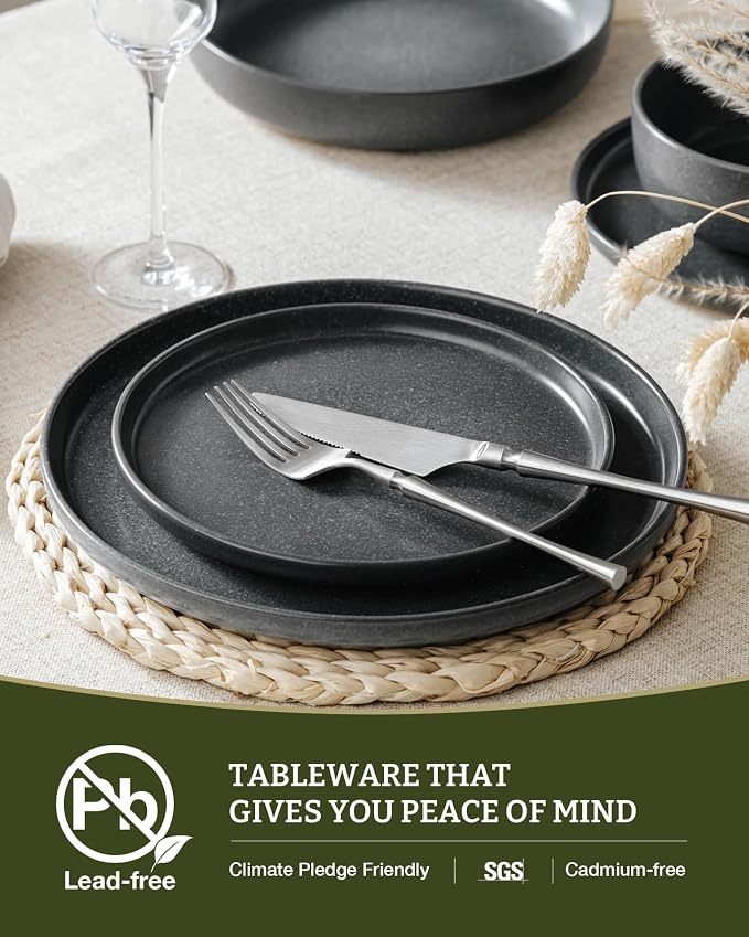 Famiware Milkyway 12-Piece Stoneware Dinnerware Set, Matte Dark Charcoal | - Image 6