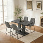 Modern 5-Piece Dining Table Set for 4, 46" Pedestal Dining Table with 4 Leather Chairs, Small Space Saving Kitchen Table Set, Grey Wood Finish Rectangular Table for Dining Room & Apartment