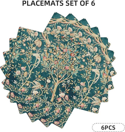 William Morris Floral Prints Placemats for Dining Table Placemat Set of 6 Table Settings Table Mats for Home Kitchen Holiday Decoration Strawberry Thief-3