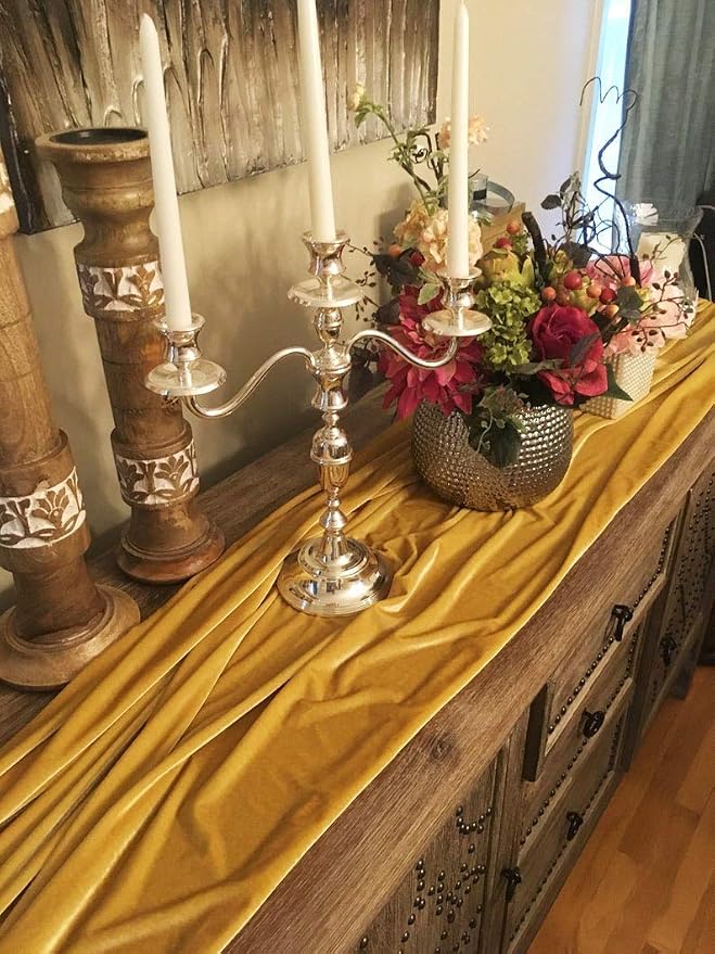 Gold Velvet Table Runner 10ft Extra Long Luxury 29x120 inch Soft Dinner Table - Image 5